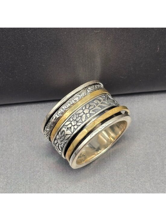 Silpada Sterling Silver Brass Spinner Ring Size 8 Wide Band Meditation Fidget - Picture 5 of 12